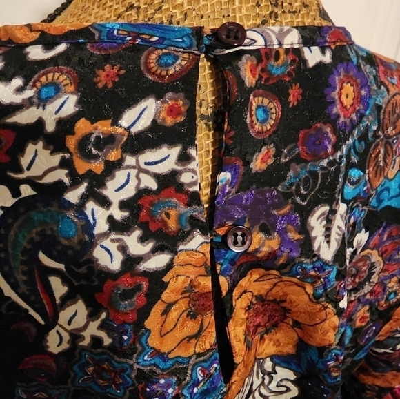 Vintage Nicola 90's Floral Shirt Top Blouse Women's 10 Shoulder Pads Keyhole EUC - Picture 6 of 9